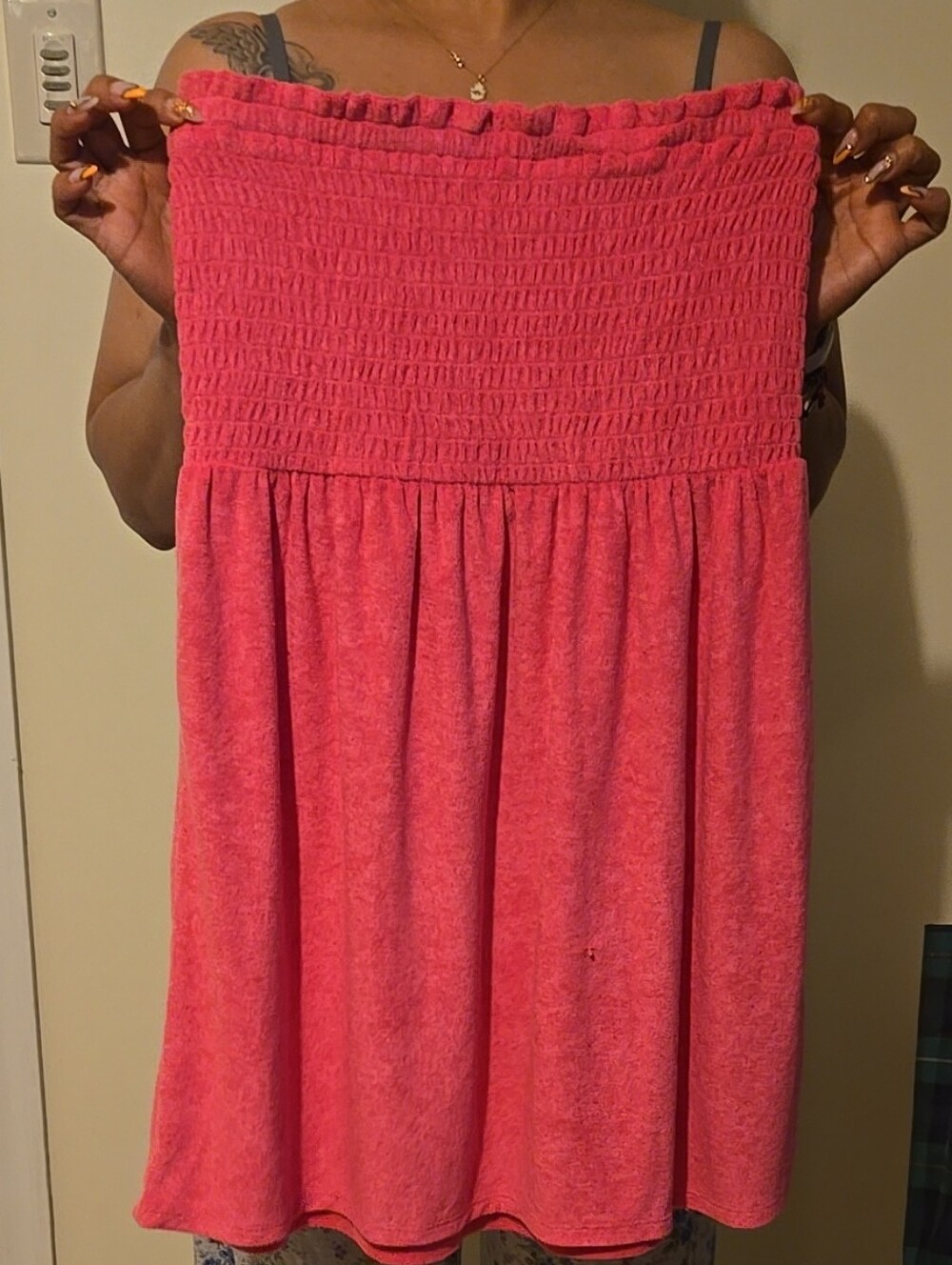 Bright Pink Strapless Smocked Sundress